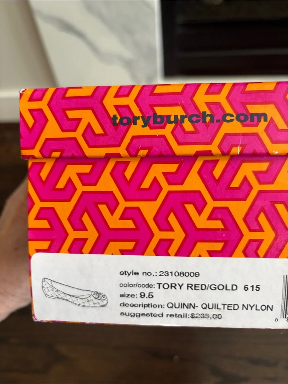 Tory Burch Bright Red Quilted Logo Flats with Gold Emblem